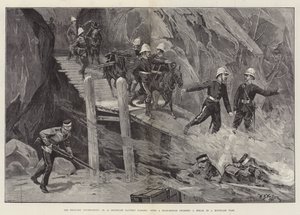 Vojenský turnaj, horská baterie č. 10 projíždějící přes Spar-Bridge přes průlom v horském průsmyku